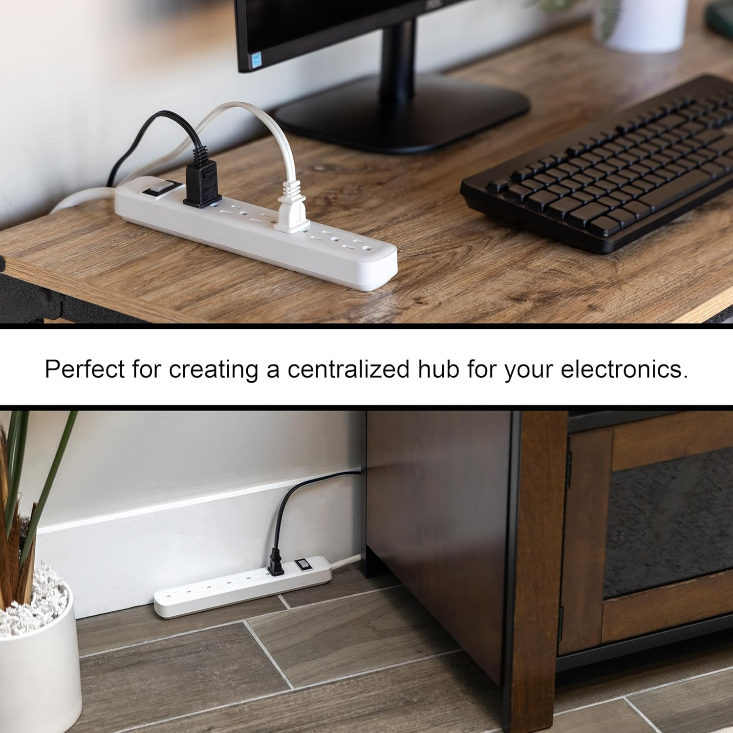 GE 6-Outlet Power Strip, 2 Pack, 1.5 Ft Extension Cord, Heavy Duty Plug, Grounde