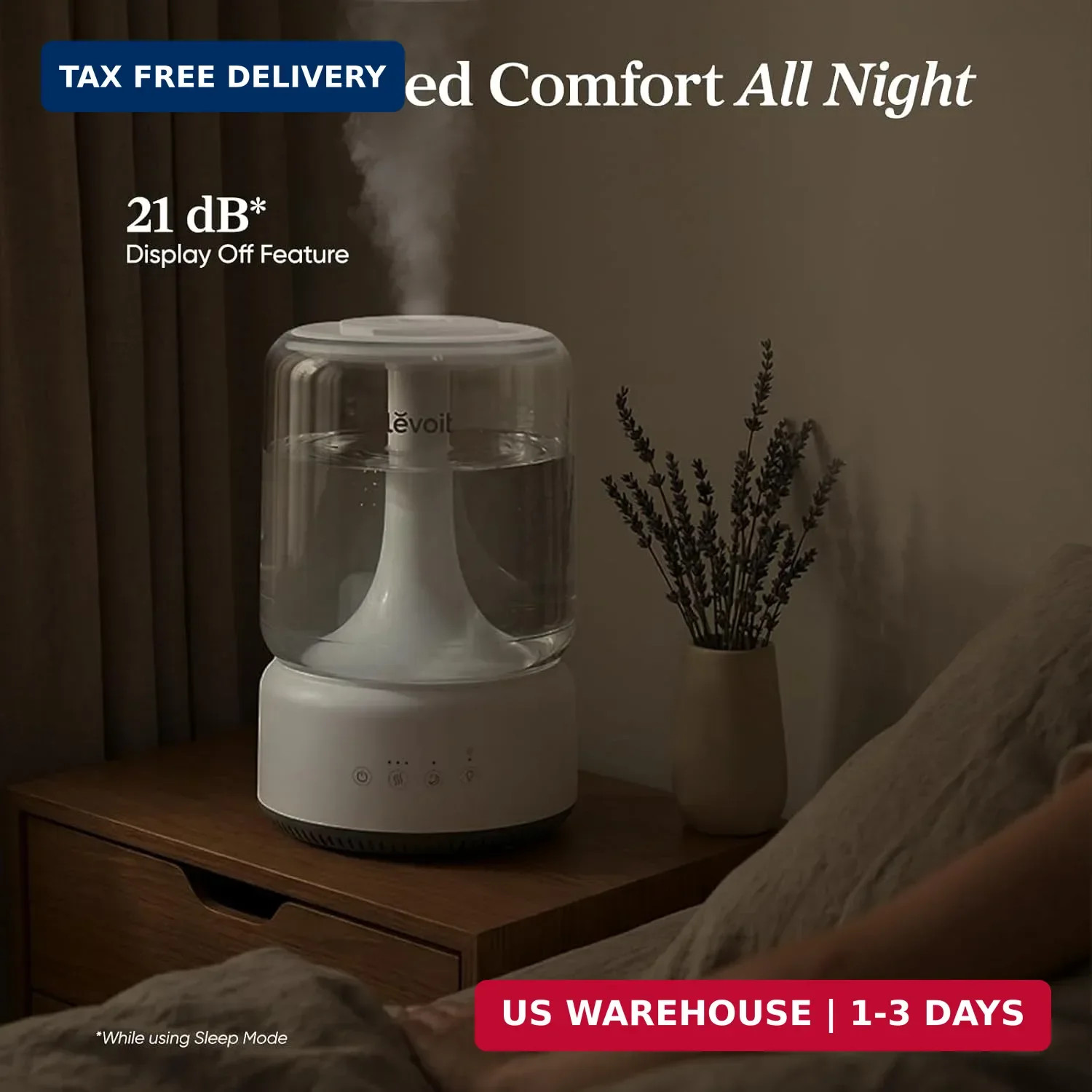 LEVOIT Humidifiers for Bedroom, 4.2L Top Fill for Large Room with 42H Runtime, D
