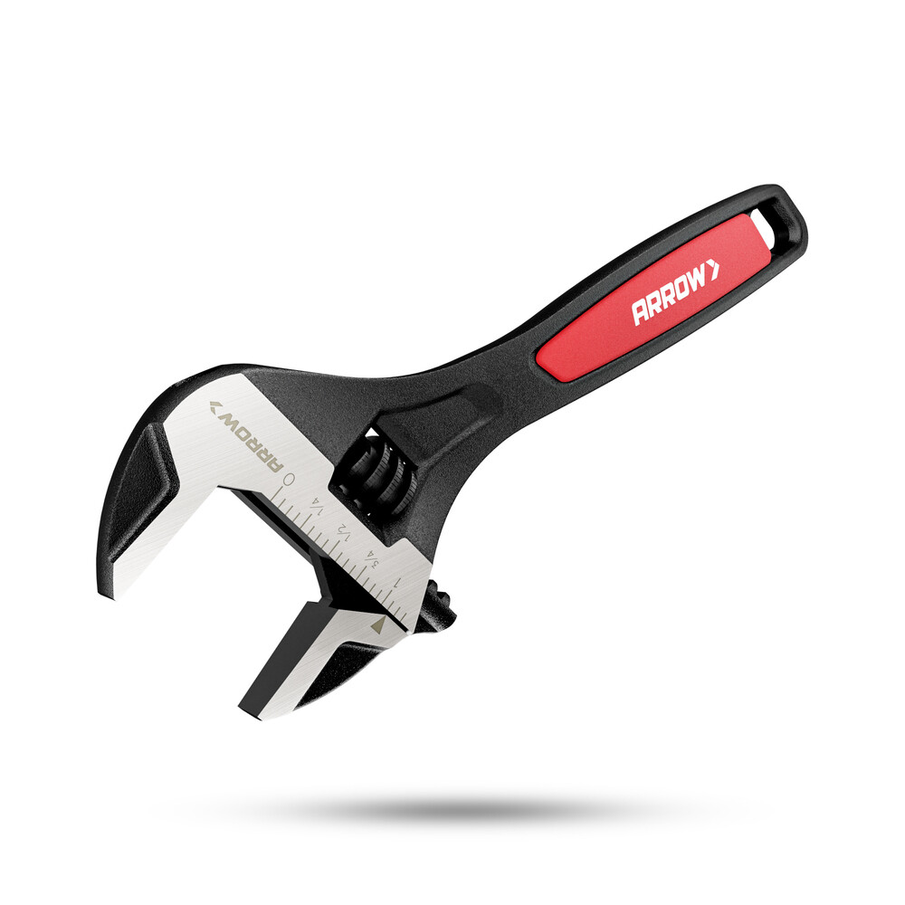 ARROW 8" Adjustable Wrench w/Inch/Metrics Cr-V Steel Wide Jaw Black Oxide Wrench