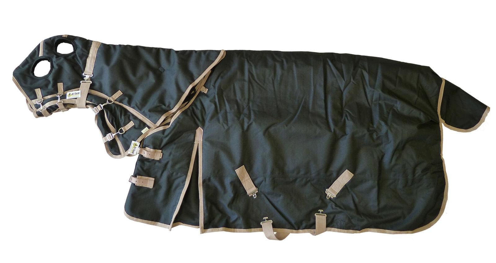 AJ Tack 1200D Waterproof Turnout Blanket with Hood, Black