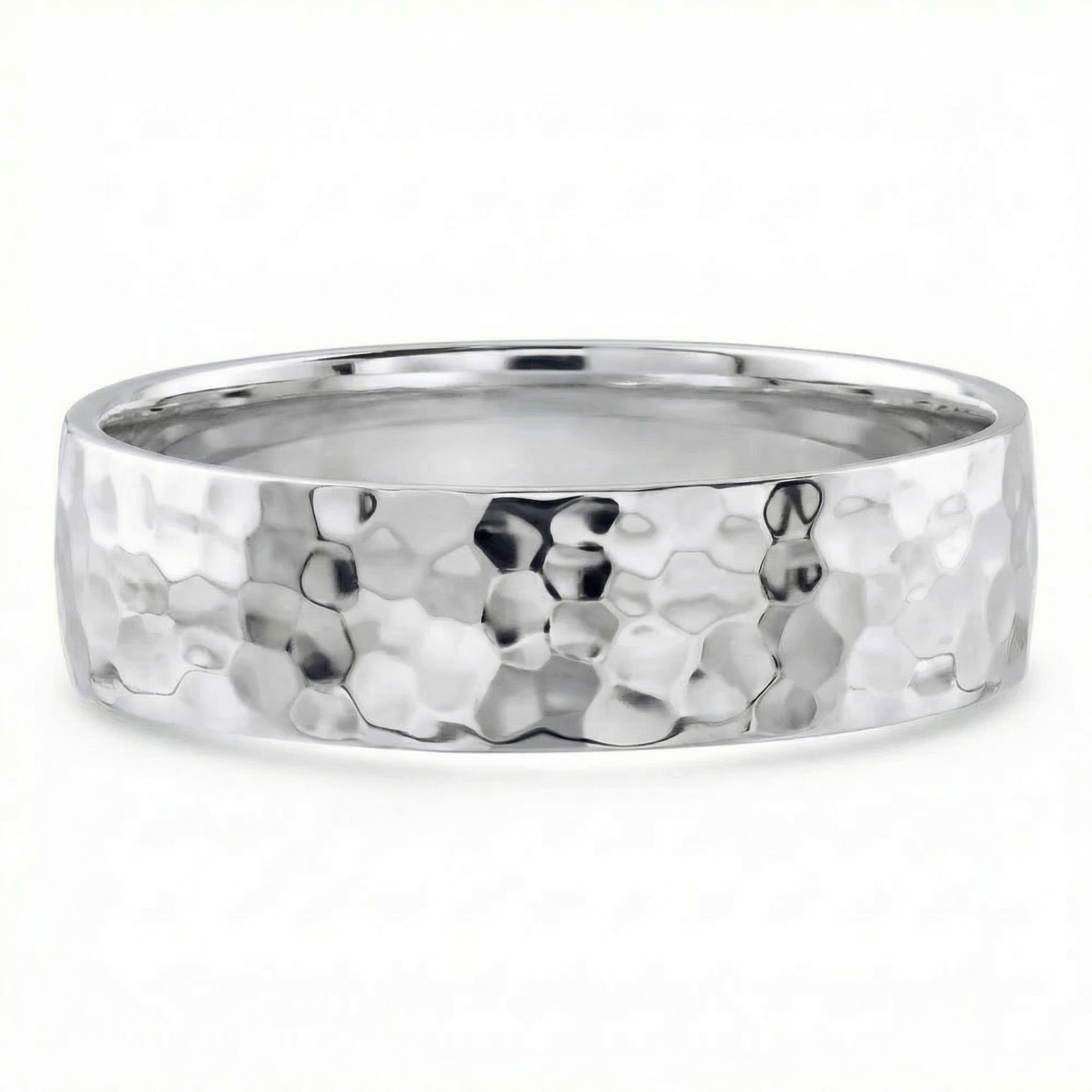 Men's Polished Hammered Wedding Band 14k Gold or Platinum