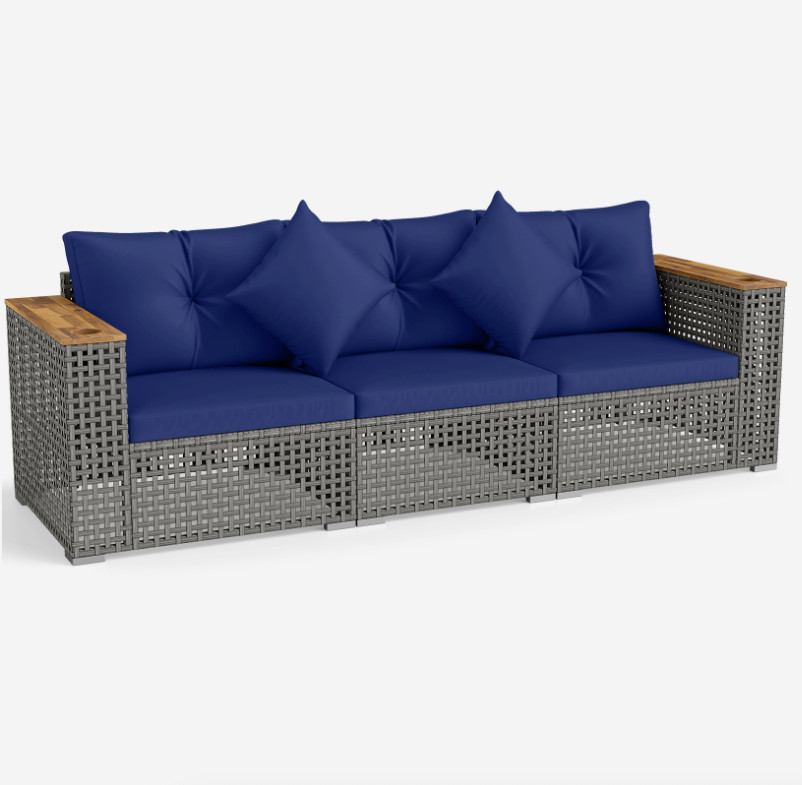 Patio Wicker Sectional Furniture Set, 3 Piece Outdoor Couch Set  for Garden