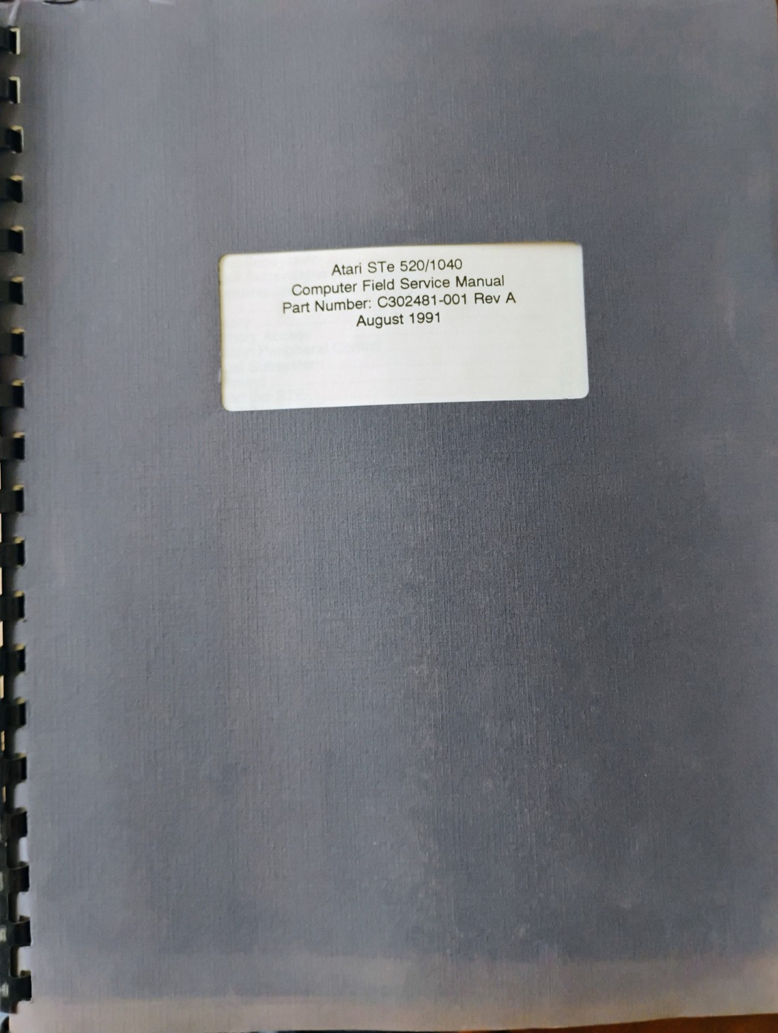 Atari STe 520/1040 Computer OEM Field Service Manual; Atari ST Manual ONLY