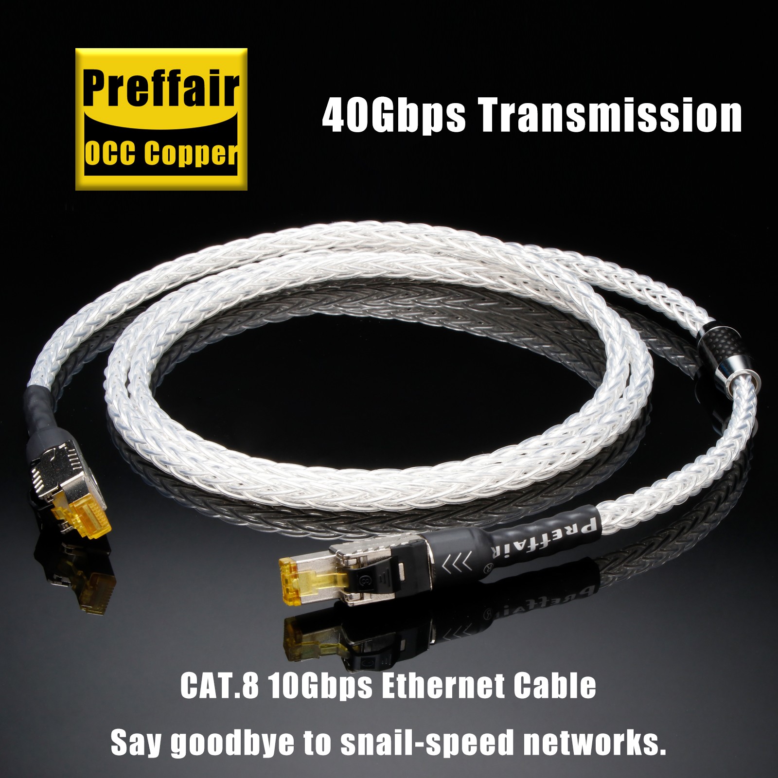 Preffair CAT8 40Gbps Network Cable OCC Silver Plated Copper RJ45