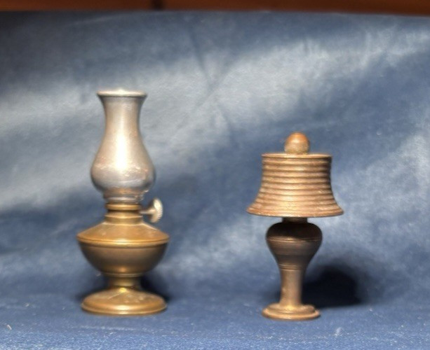 2 Metal Miniatures of Brass, Pewter, etc. Lamp Lantern DOLL HOUSE PRINTERS TRAY