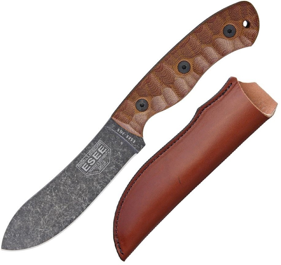 ESEE JG5 Fixed Knife 4.75" 1095HC Steel Full Tang Blade Brown Micarta Handle