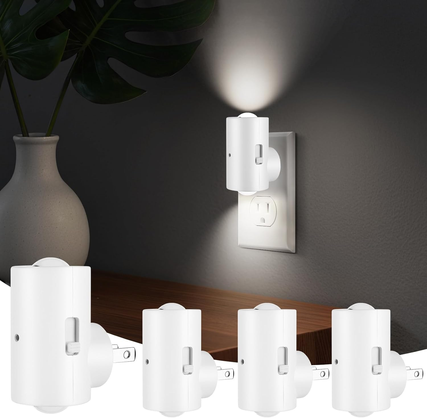 LED Night Light Plug In, Modern Plug-Into Wall Nightlight, Adjustable 0-200LM Br