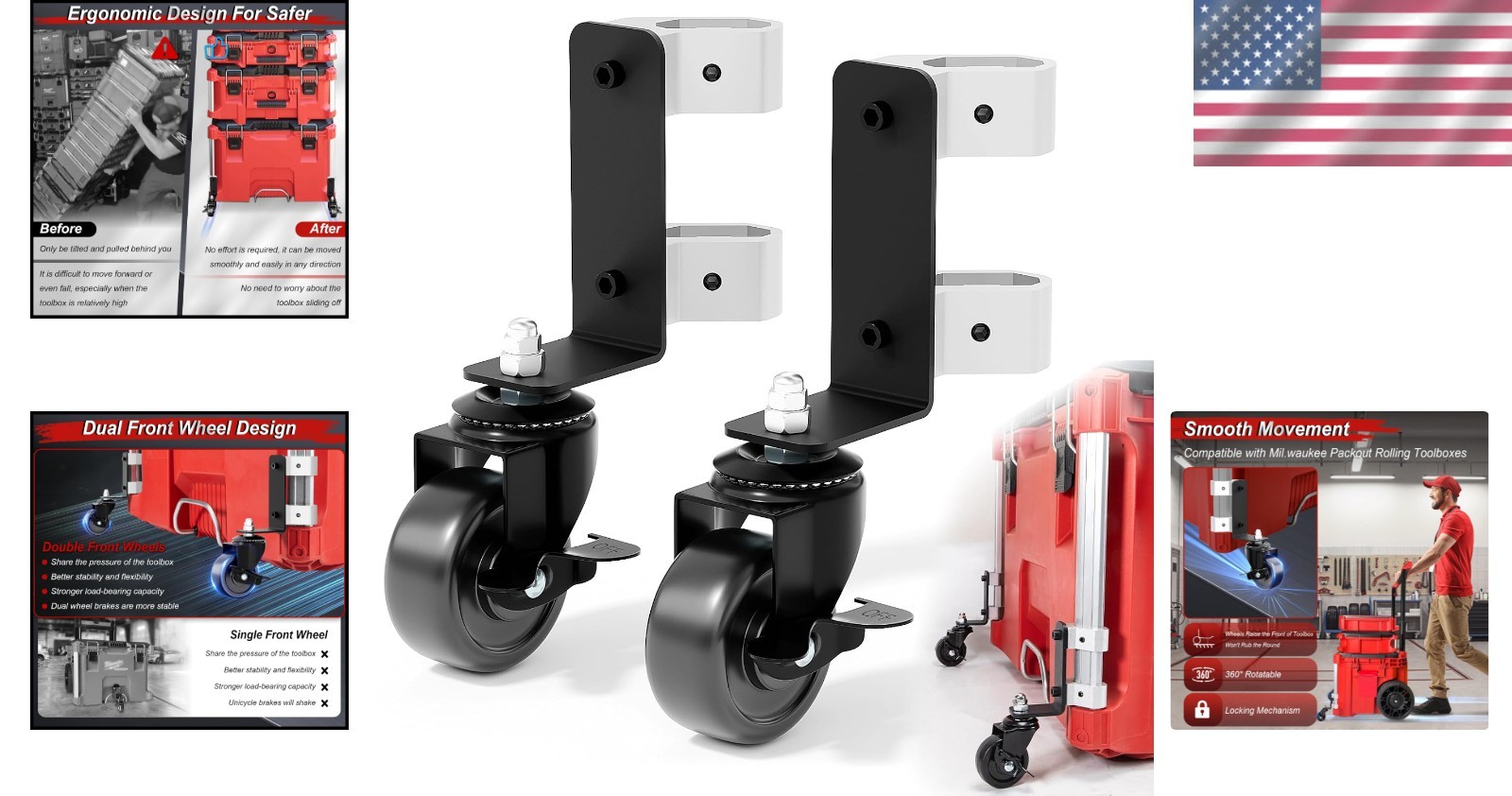 Packout Wheels Alloy Steel 360° Swivel Locking Casters for Toolboxes