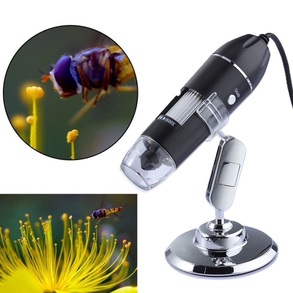 Real 1600X Digital Binocular Microscope USB Camera LED Android Phones Window PC