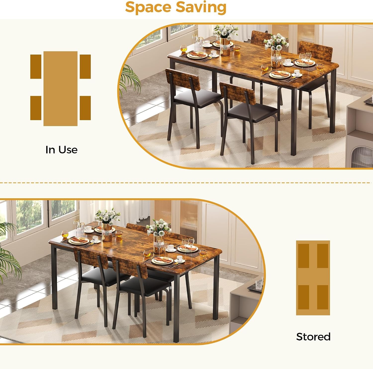 5-Piece 63" Extendable Dining Table W/ 4 Upholstered Chairs Kitchen Table Set