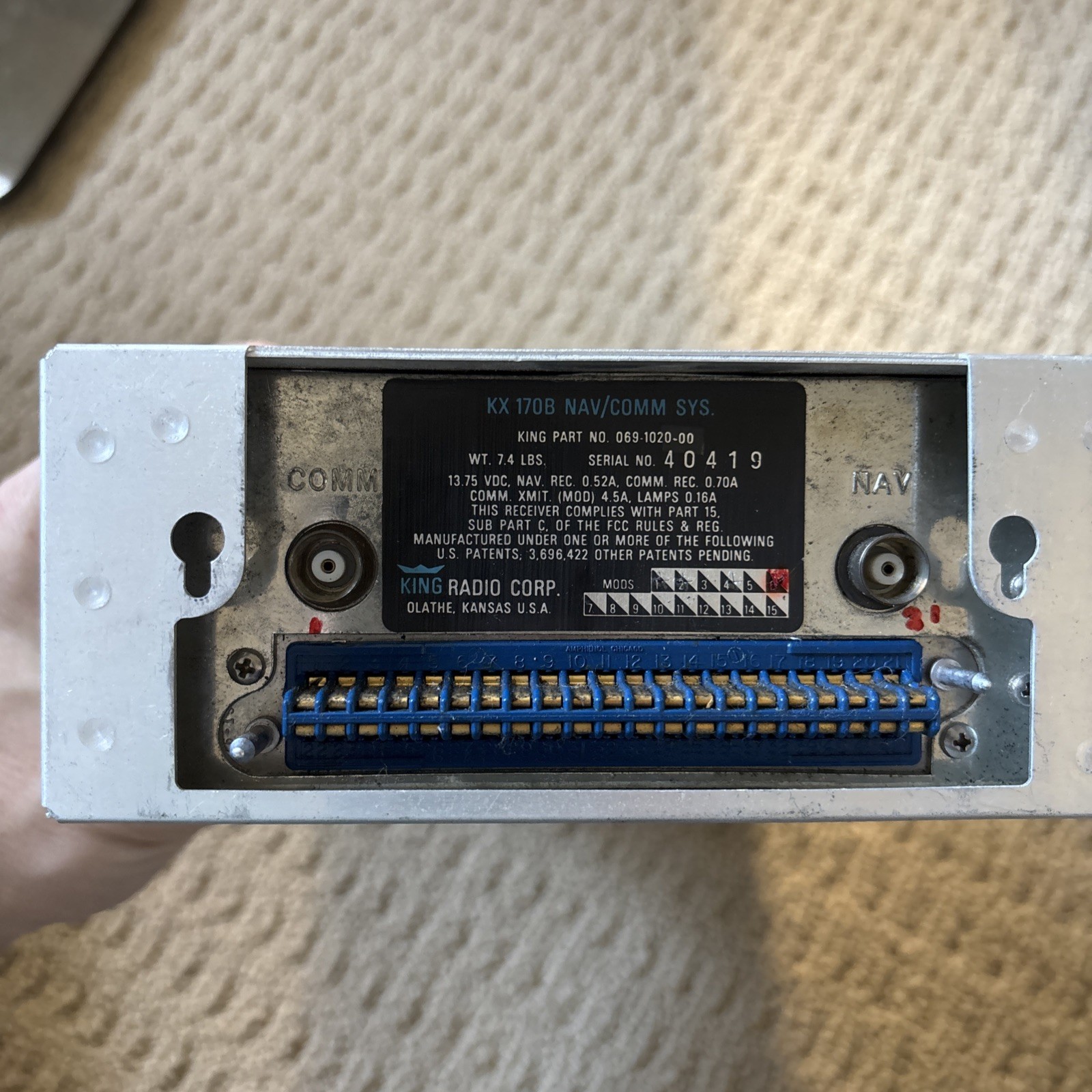 Bendix/King KX170B Nav/Com Radio And Mounting Tray - As Removed