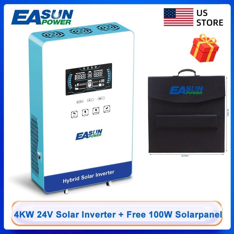 4KW 24V Hybrid Solar Inverter Off-Grid 120VAC 140A MPPT + Free 100W Solar Panel