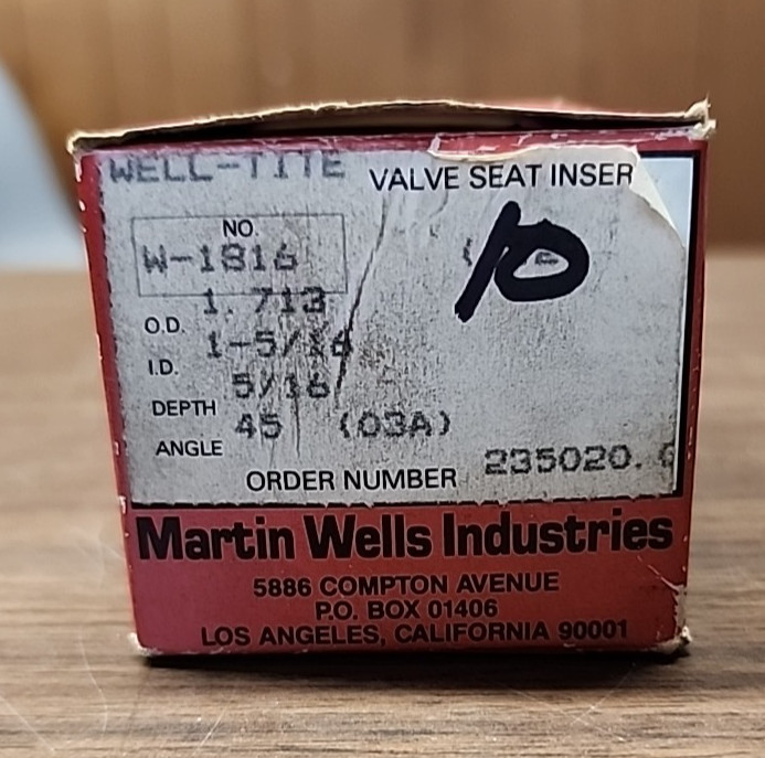 MARTIN WELLS VALVE SEAT W-1816 SELLING 1 EACH