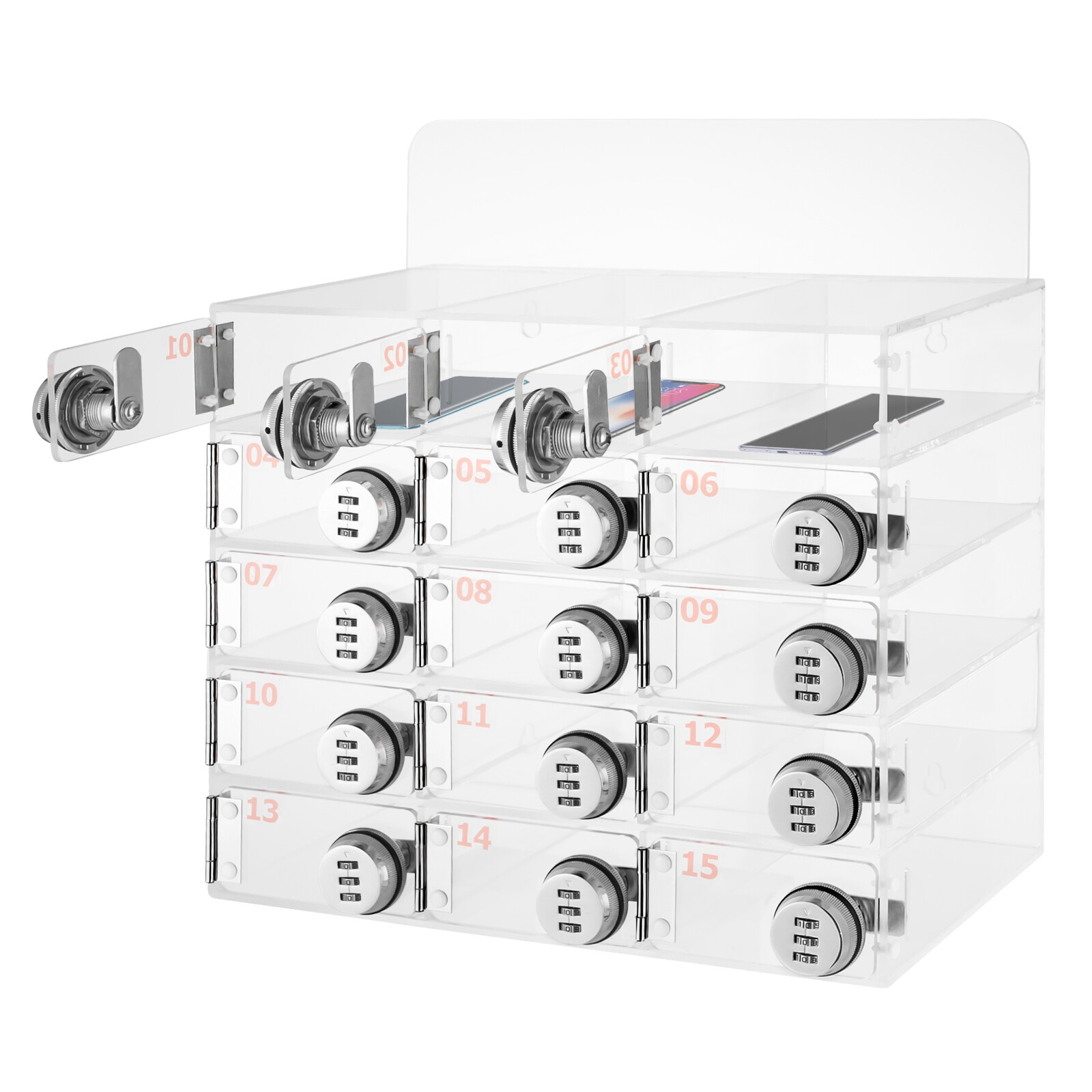 15 slots Lockable Cell Phone Storage Cabinet Classroom Wall Mounted Locker Box
