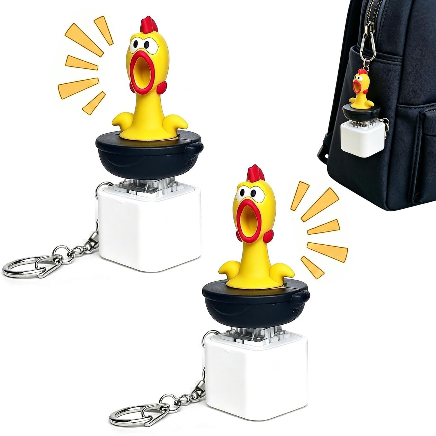 Screaming Chicken Sound Button Keychain, Rechargeable Fidget Clicker
