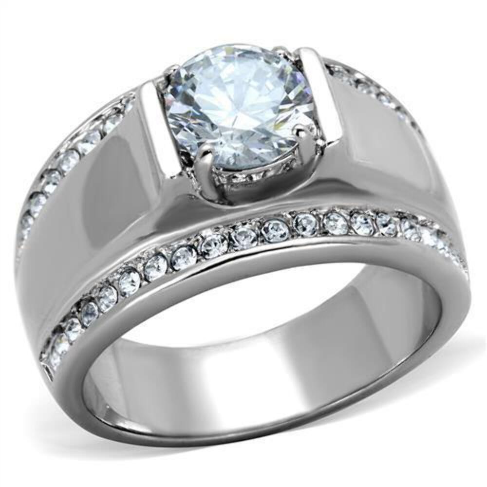 TK2054 - High polished (no plating) Stainless Steel Ring with AAA Grade CZ in Cl