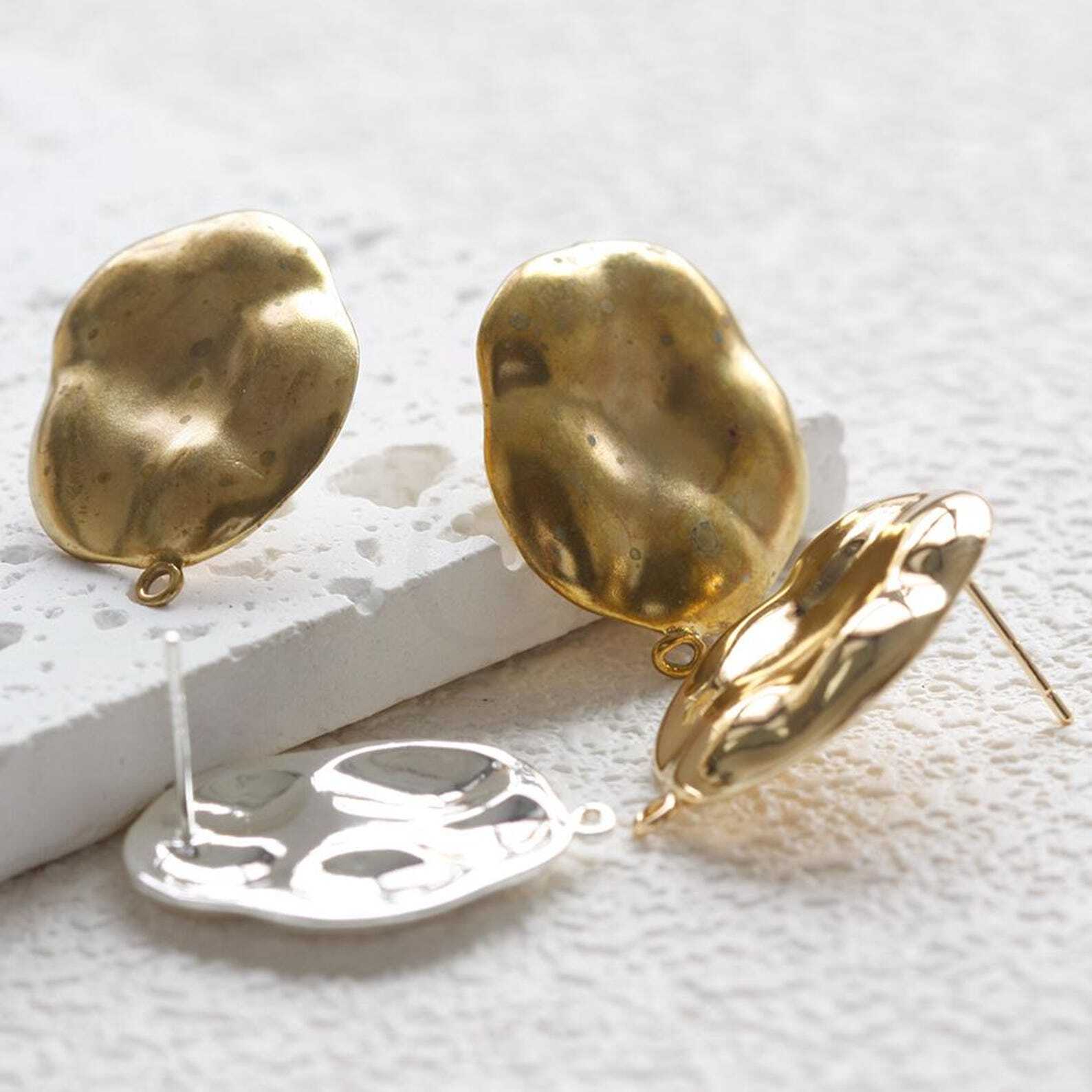 One Pair Solid Brass Earring Post with Sterling Silver Pin-Irregular (4901C-H)