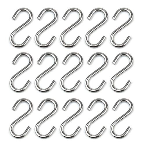 15 Pack Heavy Duty Stainless Steel S Shaped Hooks 2.2 Inch Long 1/5 Inch