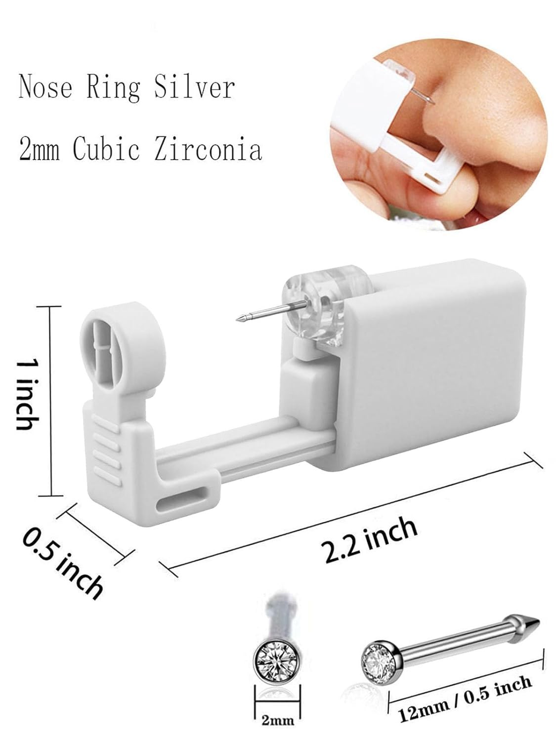 Nose Piercing Kit, Pierce Kit Gun Self White