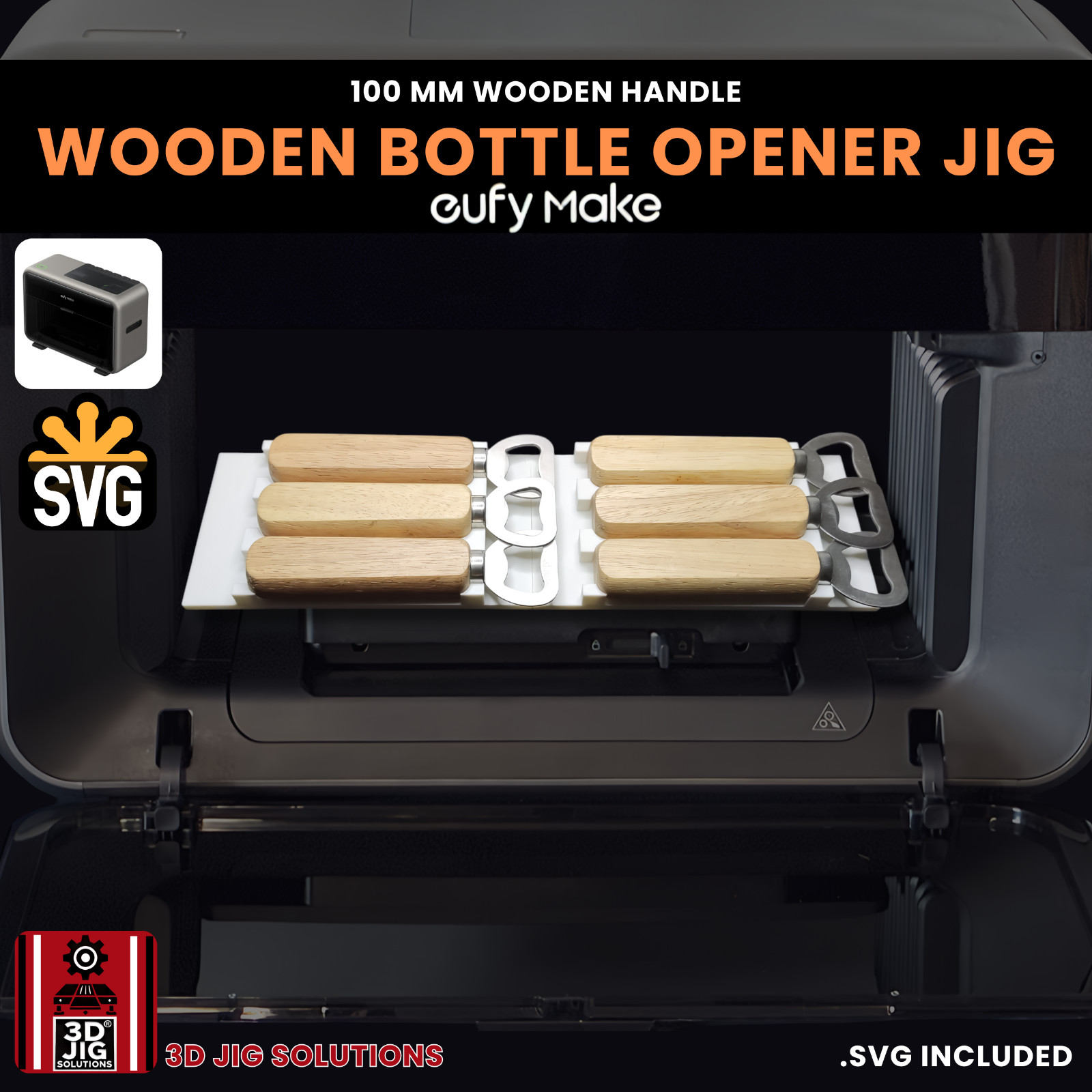 EufyMake E1 UV Printer Jig | Wooden Bottle Opener Template