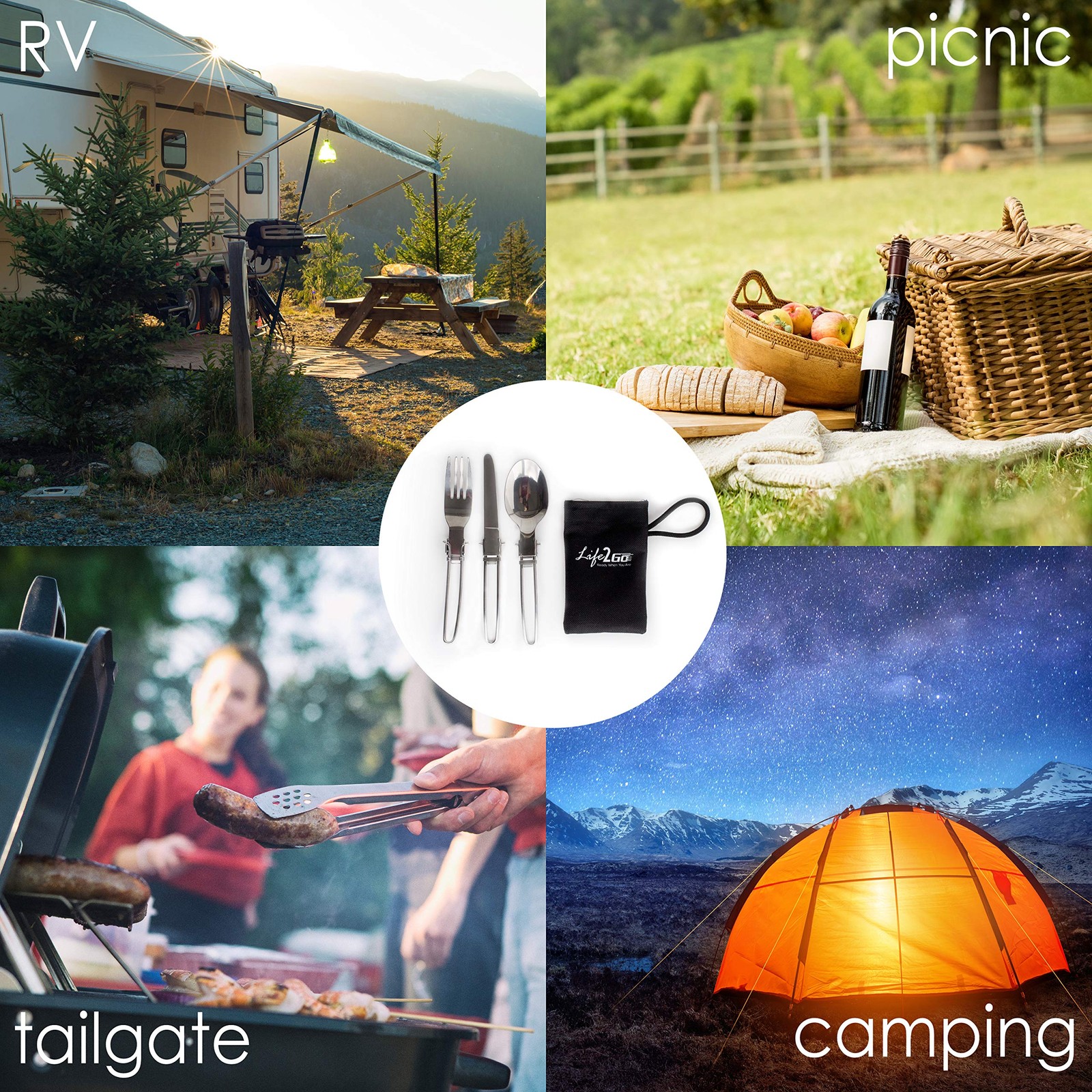 3-Piece Compact Camping Silverware & Utensil Set – Portable Cookware Kit for ...