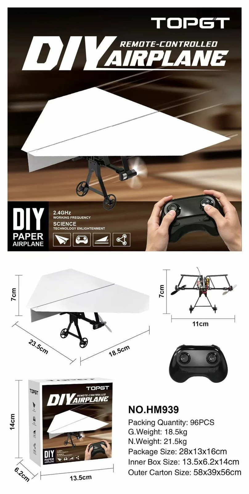 Remote Control Paper Airplane Electric Power Kit Diy Foldable Long Range Stable.