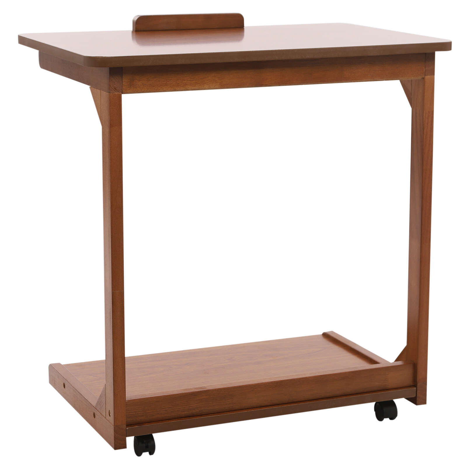 2-tier Walnut-Colored Adjustable Angle C-Shaped End Table With 4-Wheels 55.12lbs