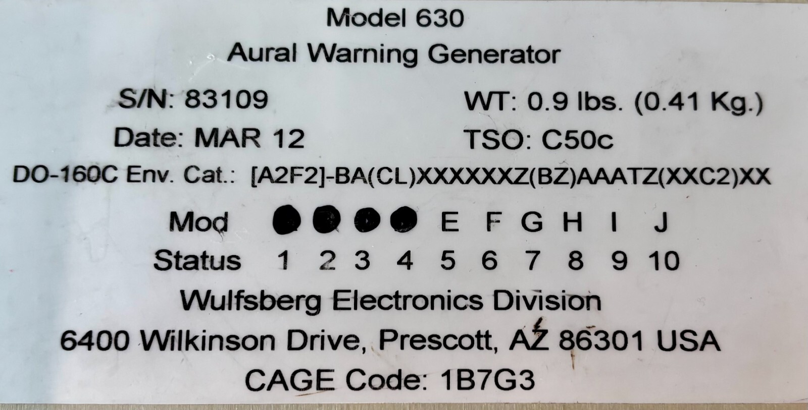Aural Warning Generator Model630 Removed Working