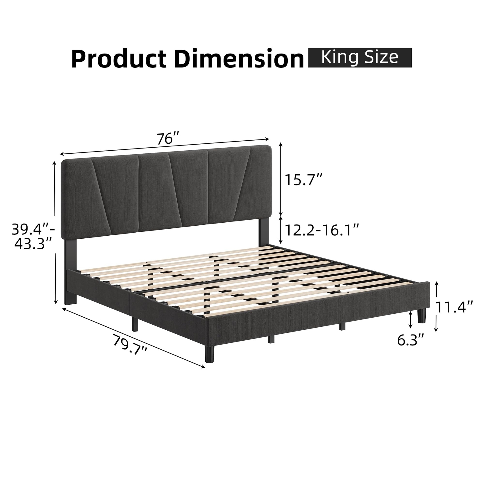 King/Queen/Full/Twin Size Bed Frame Upholstered Platform Bed Frame and Headboard