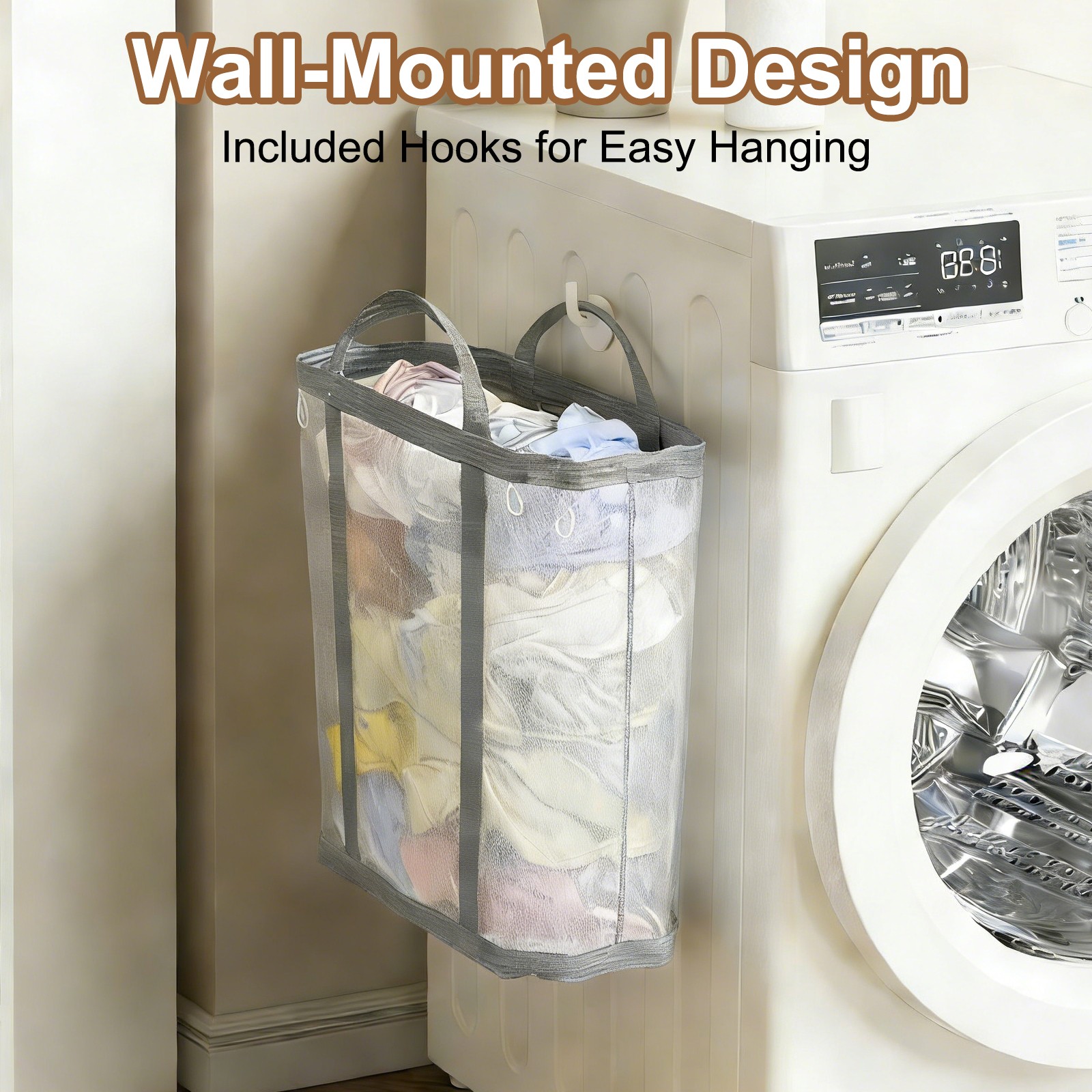 Collapsible Basket Mesh Hamper with Handles Foldable Bag Grey Large