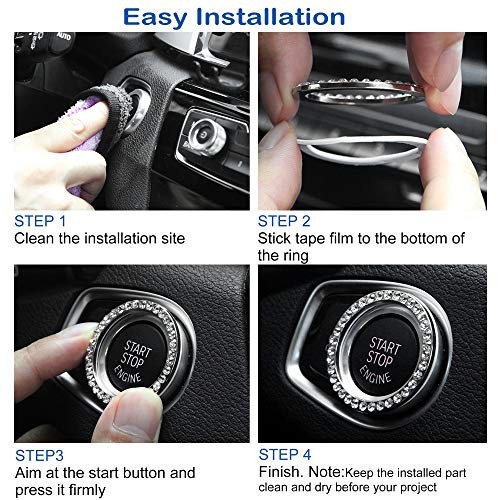 2pcs Bling Car Engine Start Button Cover Diamond Crystal Push 2Pcs Crystal