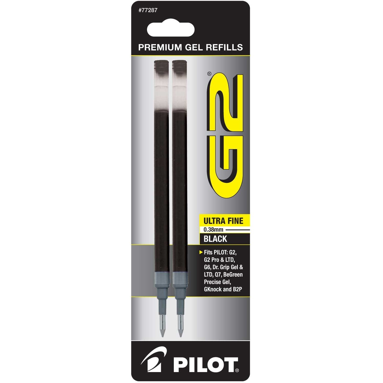 Pilot G2 Gel Ink Refill for Rolling Ball Pens, Ultra Fine Point 0.38mm (2/Pack)