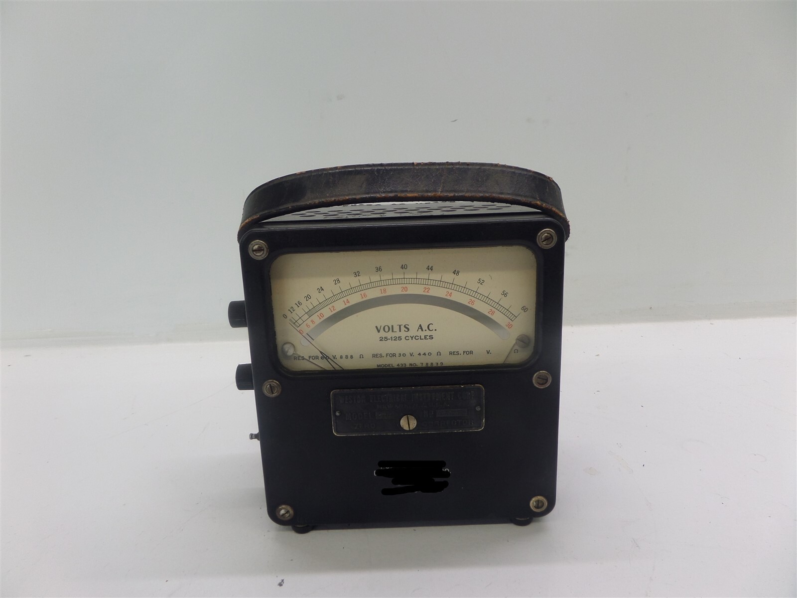 Vintage Weston 433 Electrical AC Voltmeter Zero Corrector Meter 25-125 Cycles
