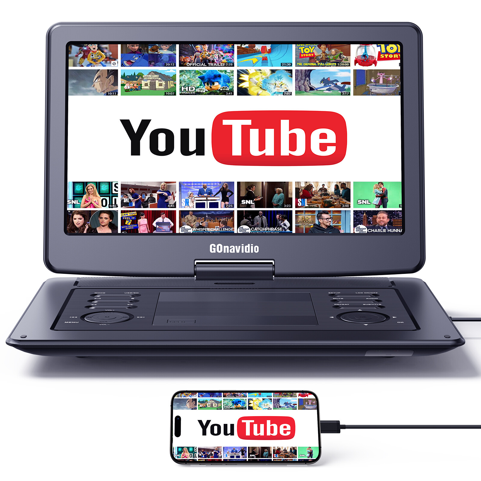 19" Full HD Portable DVD Player with 16" Screen HDMI Multi-format USB Battery AV