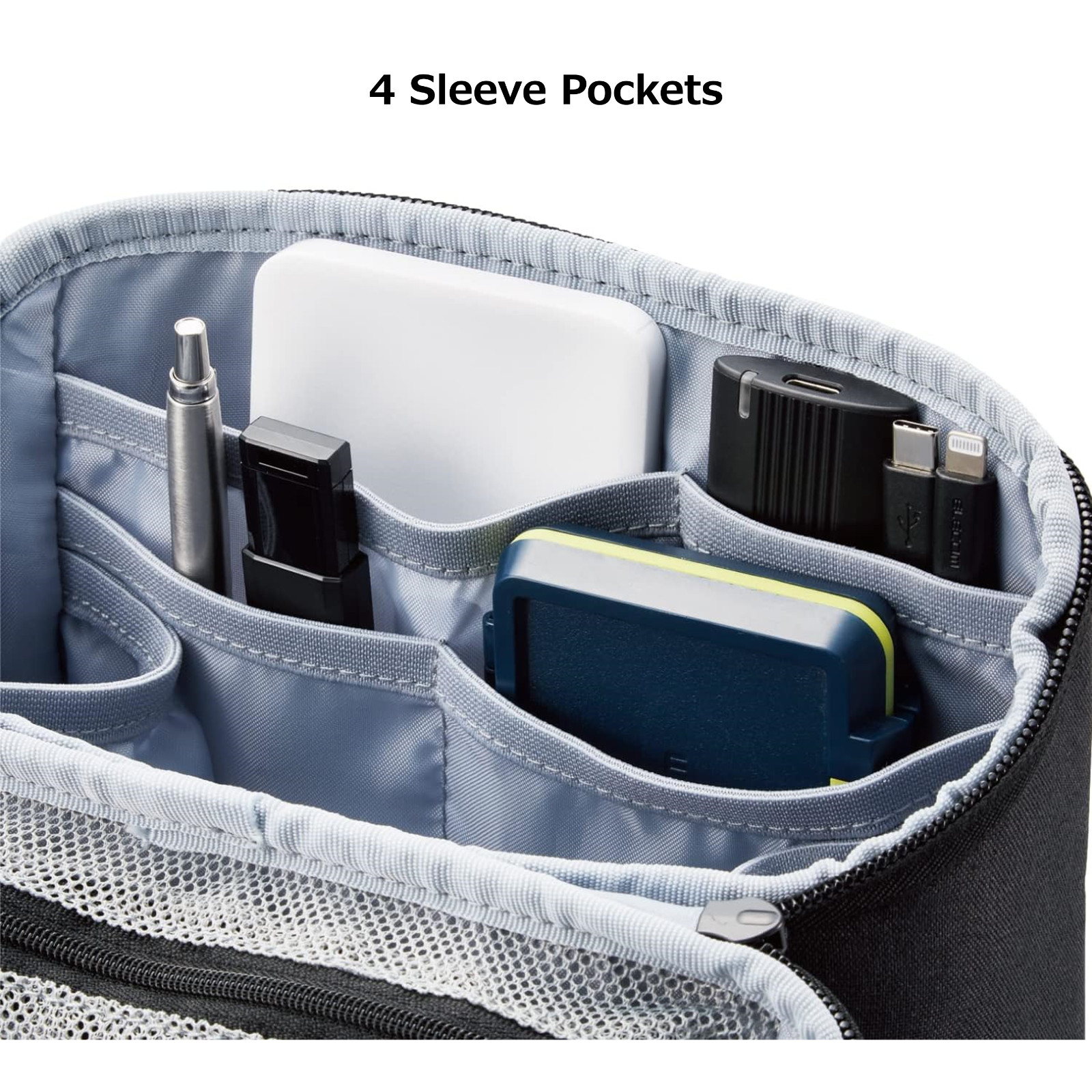 ELECOM Self-Standing Gadget Organizer Pouch w/ Handle Black BMA-GP18NBK