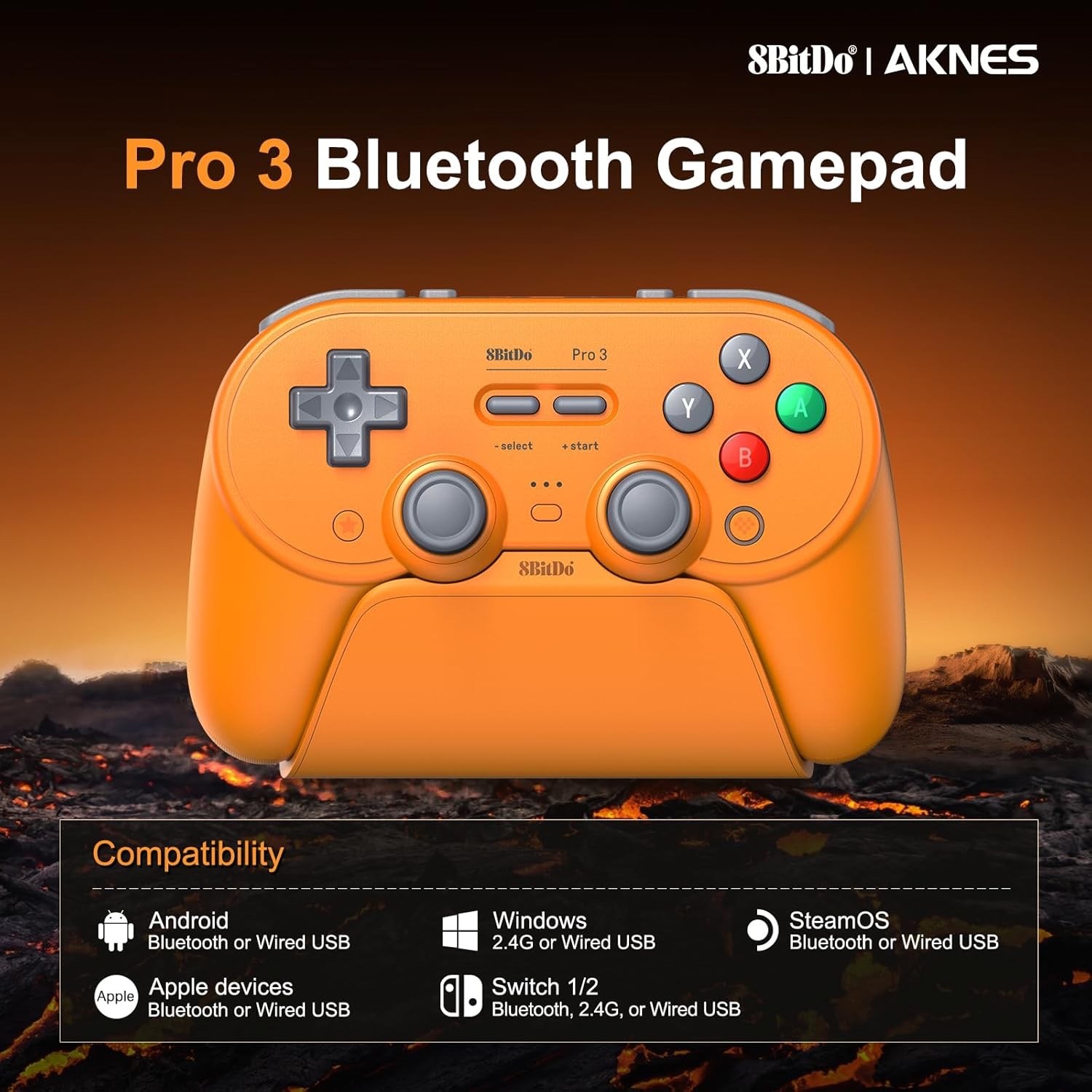 8BitDo Pro 3 Bluetooth TMR Hall Controller Switch PC SteamOS Android Orange