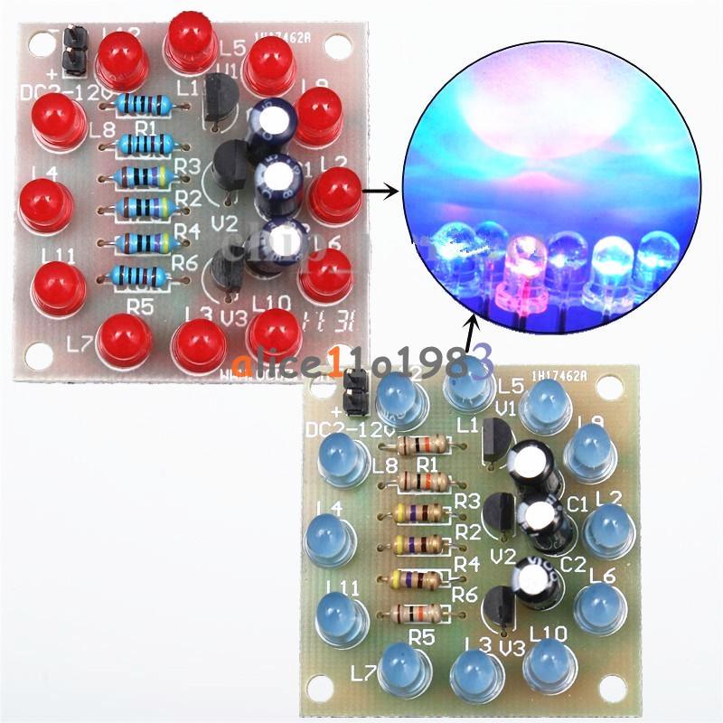 Circular Electronic LED Flash Circuit Light DIY Kit 12Pcs Production Red Blue