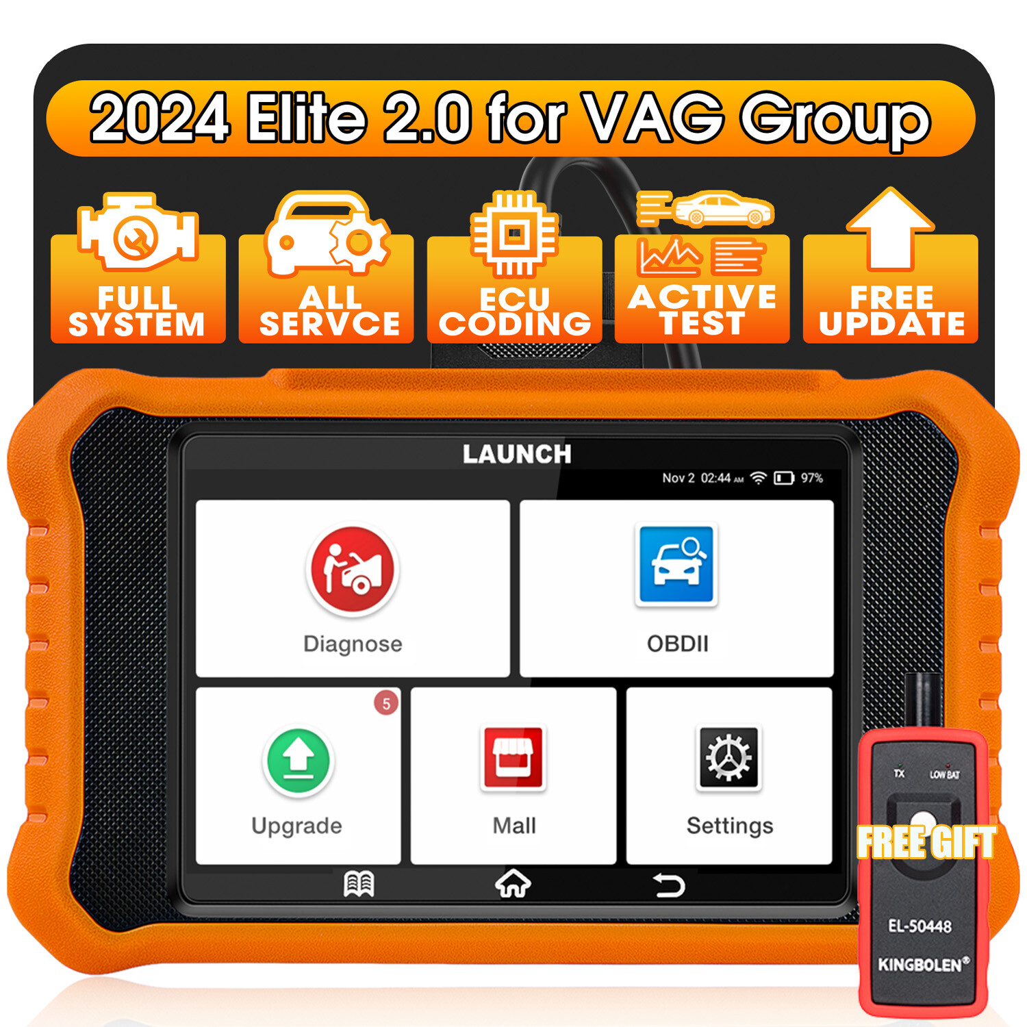 2024 LAUNCH Creader Elite 2.0 for VW Audi OBD2 Car Diagnostic Tool Scanner IMMO