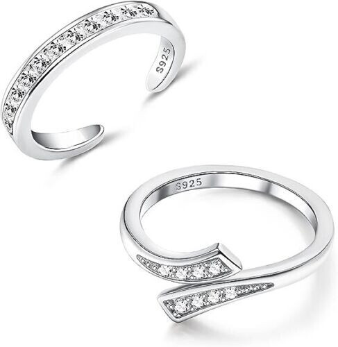 2PC Sterling Silver Toe Rings Set Wrap Around Open Adjustable Fits Women