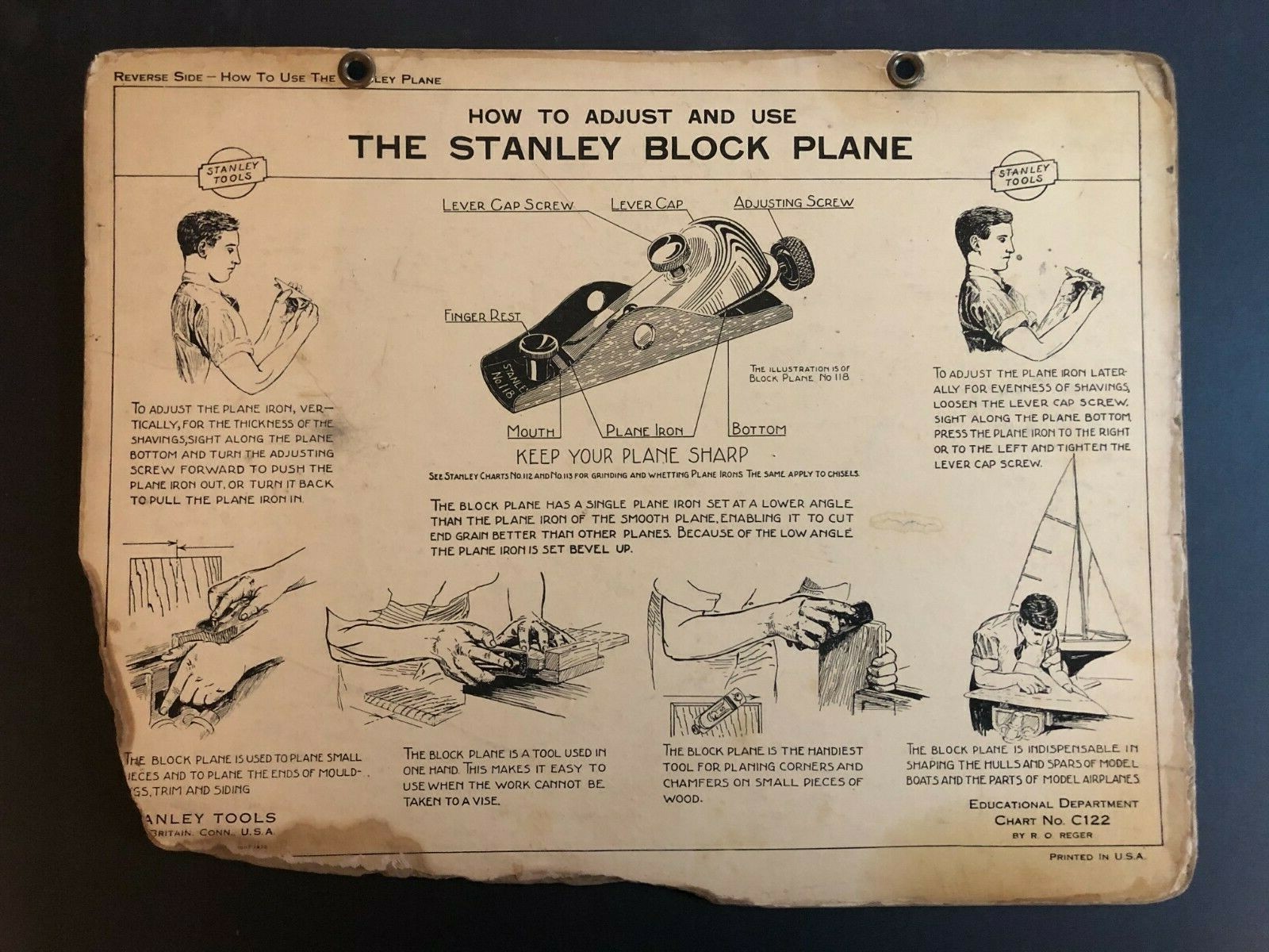 Vintage 1928 Stanley Tools Double Sided Pressboard Instructional Chart (13 / 14)