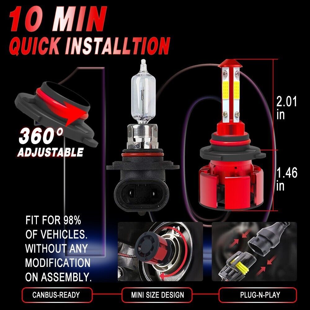 9005 LED Headlight Super Bright Bulbs Kit White 6500K 360000LM High Beam NEW