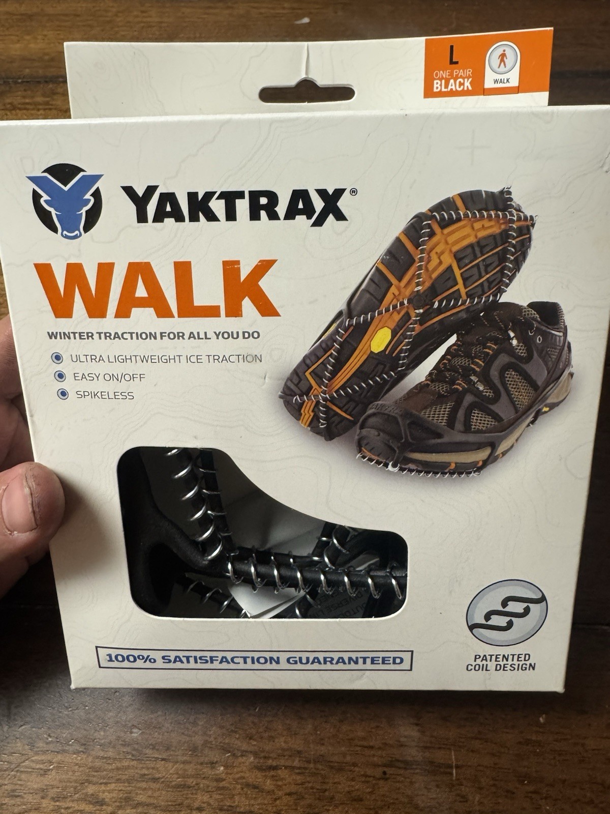 Yaktrax Walk winter traction cleats in size Large and color black