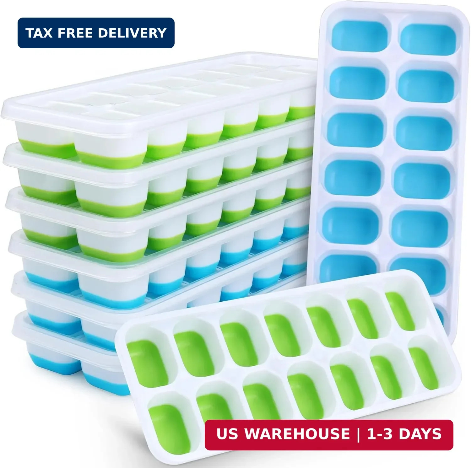 Silicone Ice Cube Tray, 8 Pack Easy-Release & Flexible 14-Ice Cube Trays with Sp