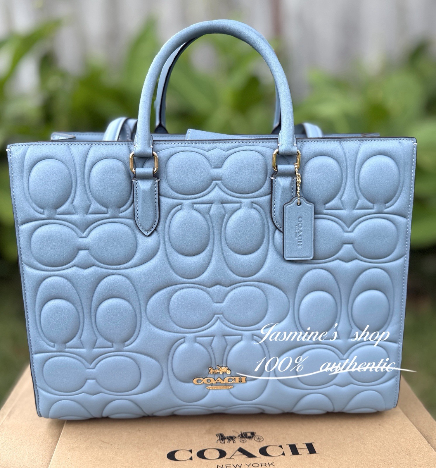 NWT Coach Maggie Large Tote Bag In Signature Leather CY672 Gold/Azure