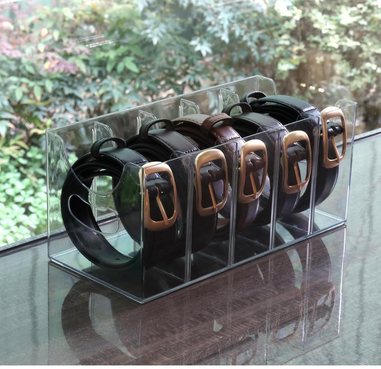Transparent stackable belt rack, suitable for closet and drawer storage -