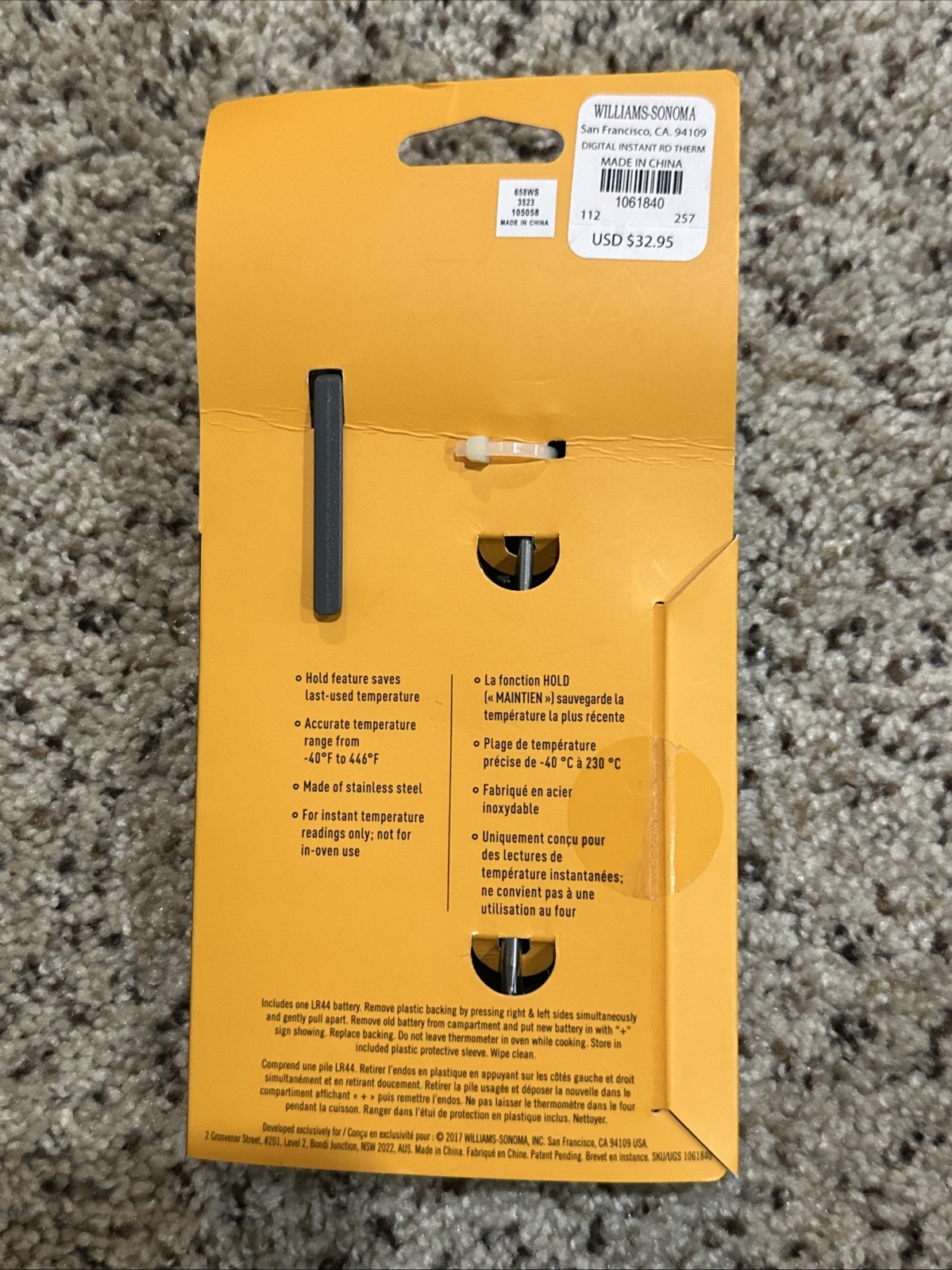 William Sonoma Digital Instant Kitchen Thermometer New