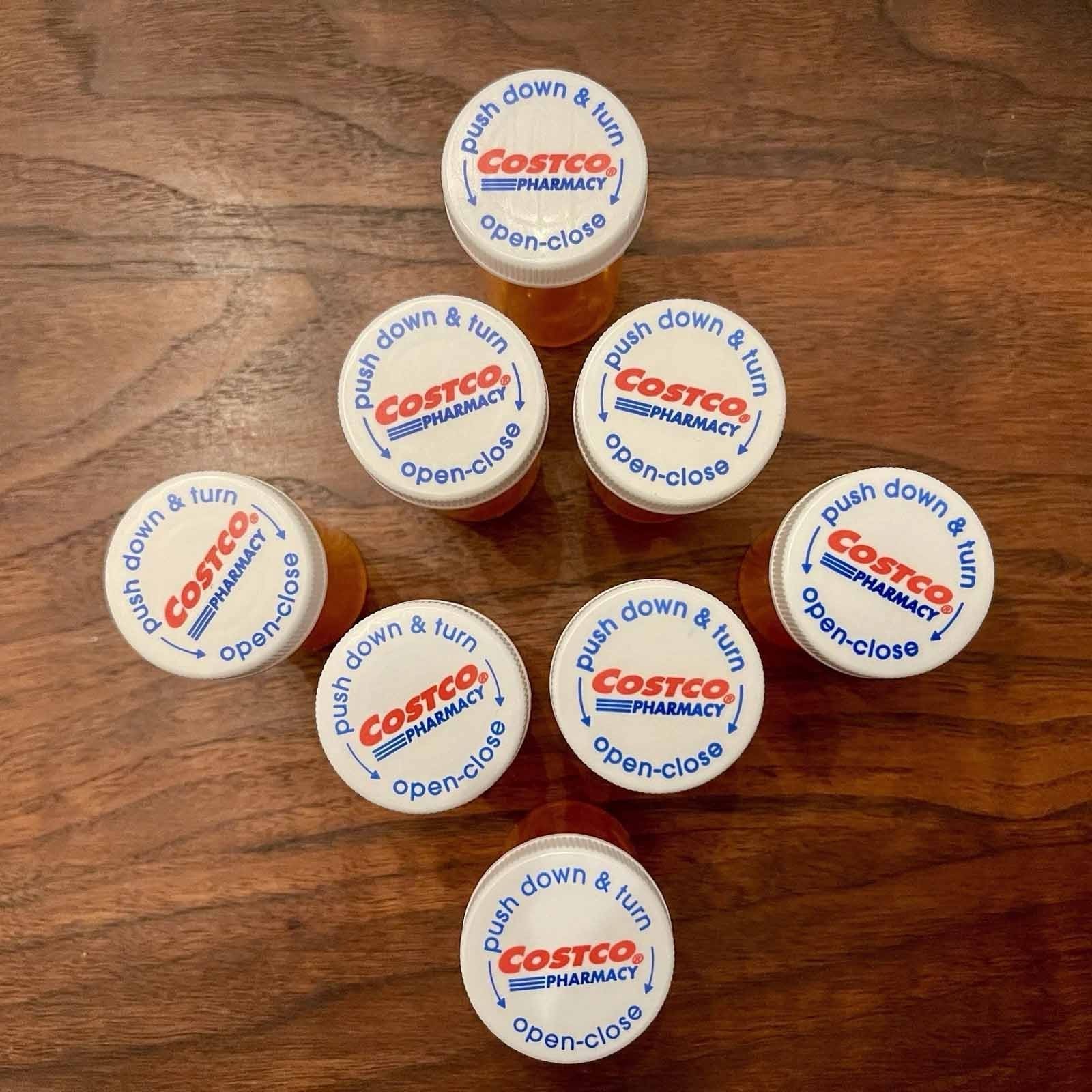 Lot of 8 Empty Costco Pharmacy Prescription Bottles with Child-Resistant Caps