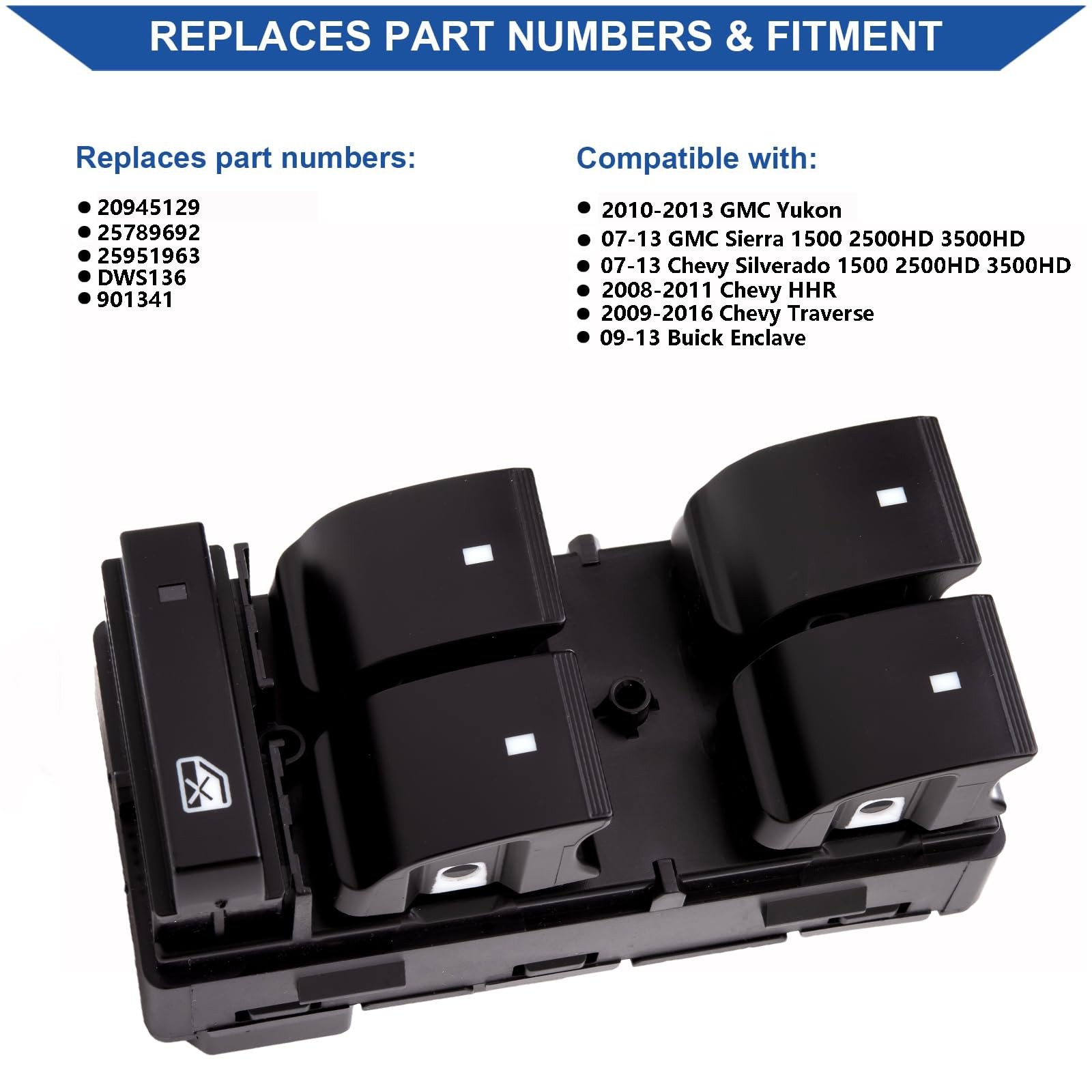 Power Window Switch Compatible with Chevy Silverado/GMC Sierra 2007-2013