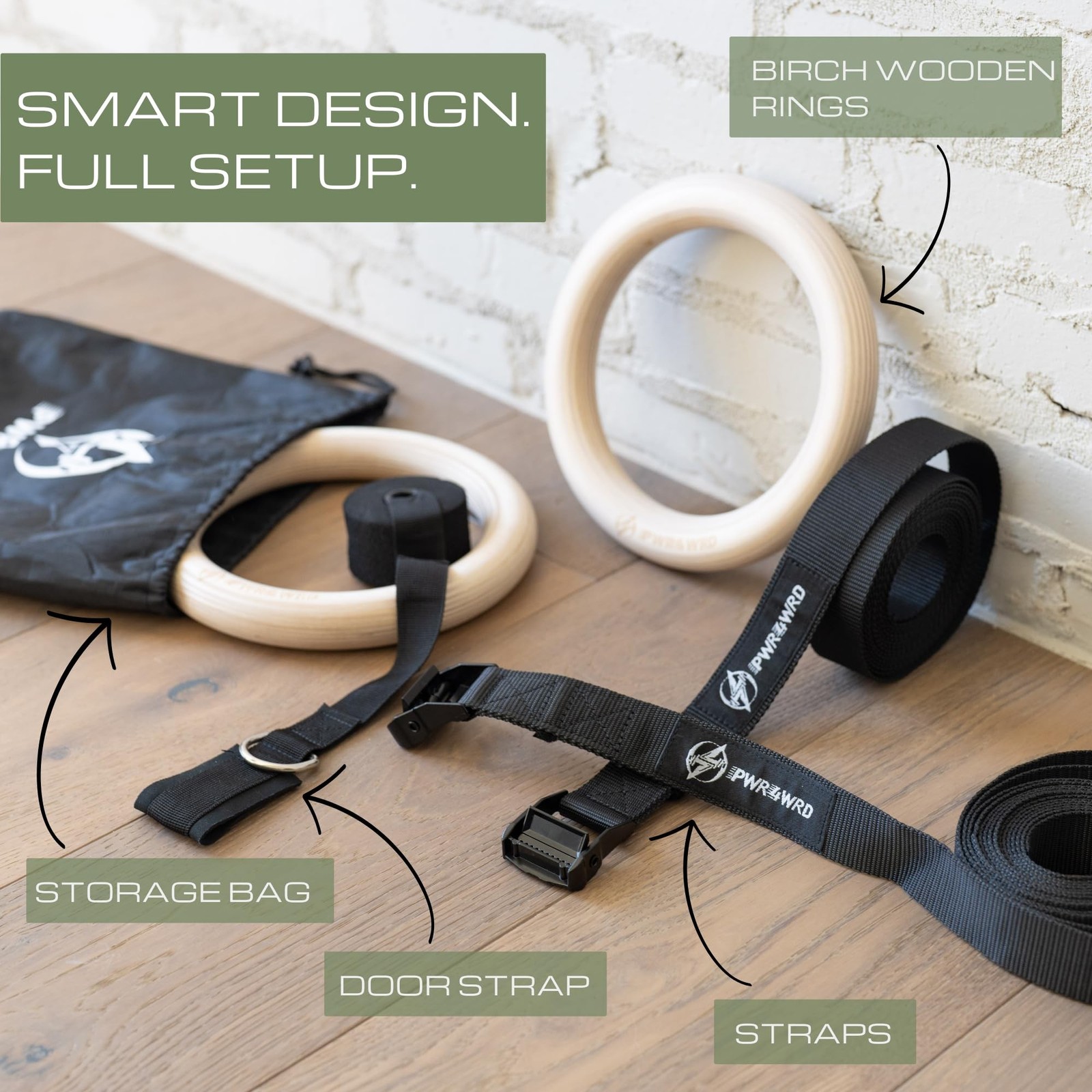 Gymnastic Rings - Durable Home Workout Equipment w/Adjustable Straps & Secure...