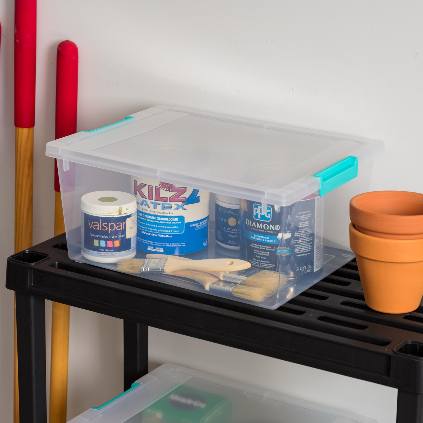 Clear 12 Qt Plastic Storage Bins 4 Pack, Stackable Craft Organizer, Office Home